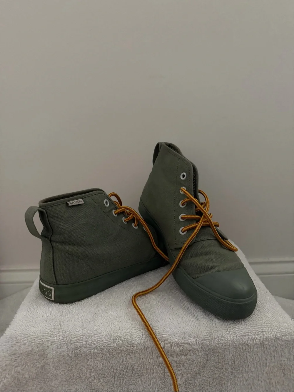 Olive High-Top Canvas Sneakers with Contrast Laces